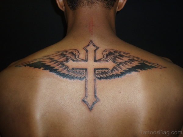 Back Cross Tattoo With Wings