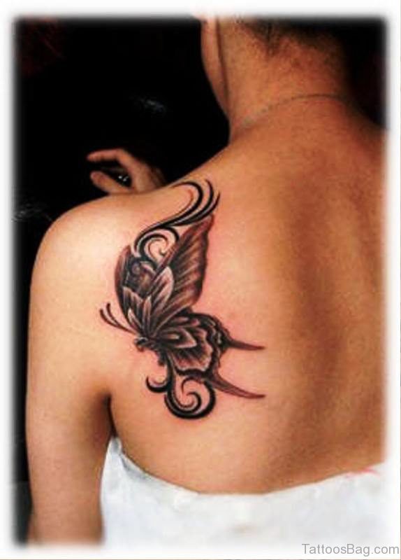 Back Shoulder Butterfly Tattoo