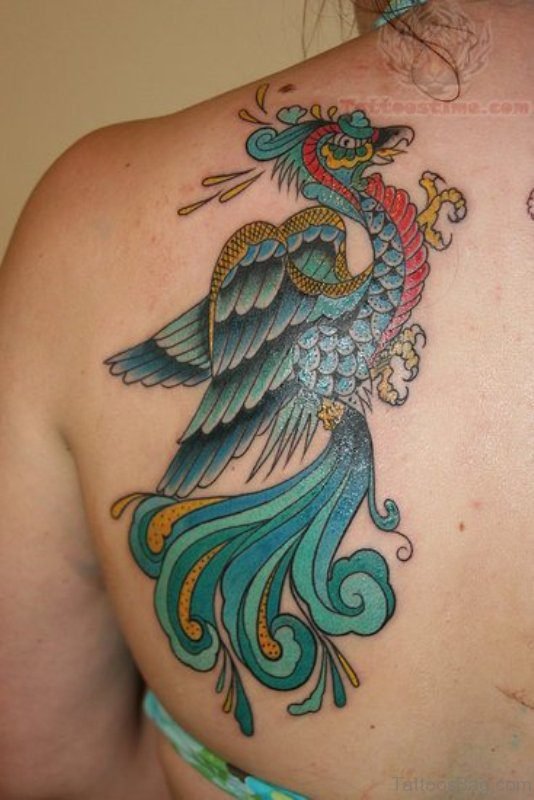 Back Shoulder Peacock Tattoo