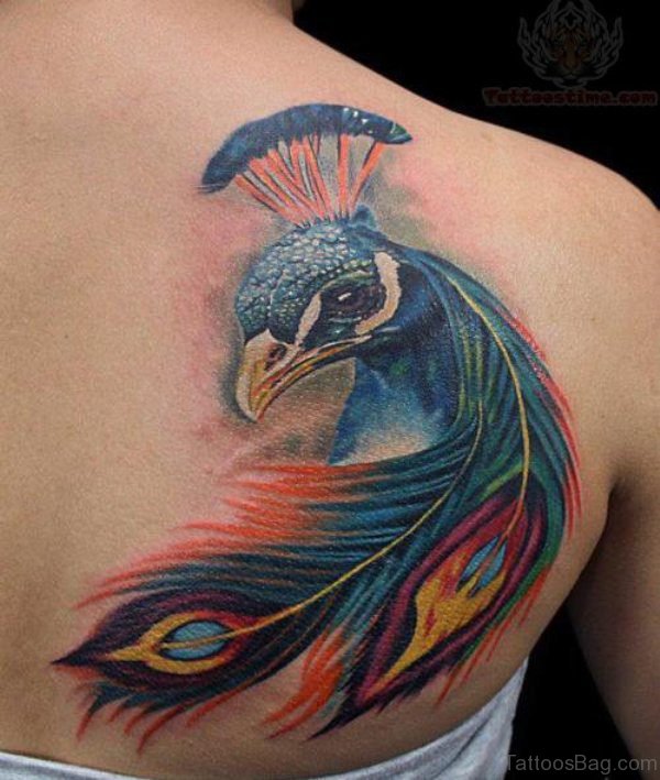 Back Shoulder Peacock Tattoo Design