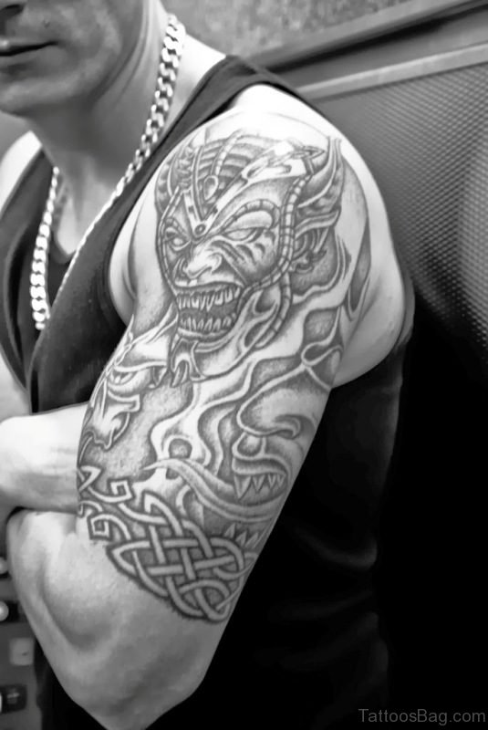 Balck And White Tribal Shoulder Tattoo