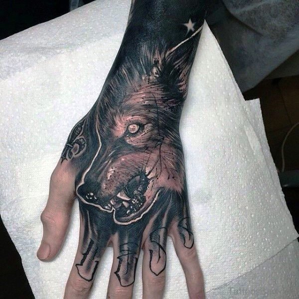 Band Inked Alpha Wolf Tattoo On Hand