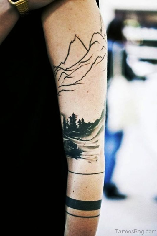 Band With Scenery Tattoo Design