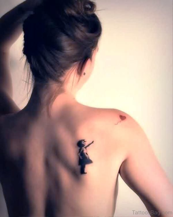 Banksy Girl Tattoo On Back Shoulder