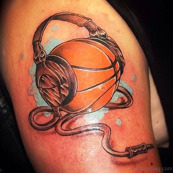 Basketball With Headphones On Shoulder
