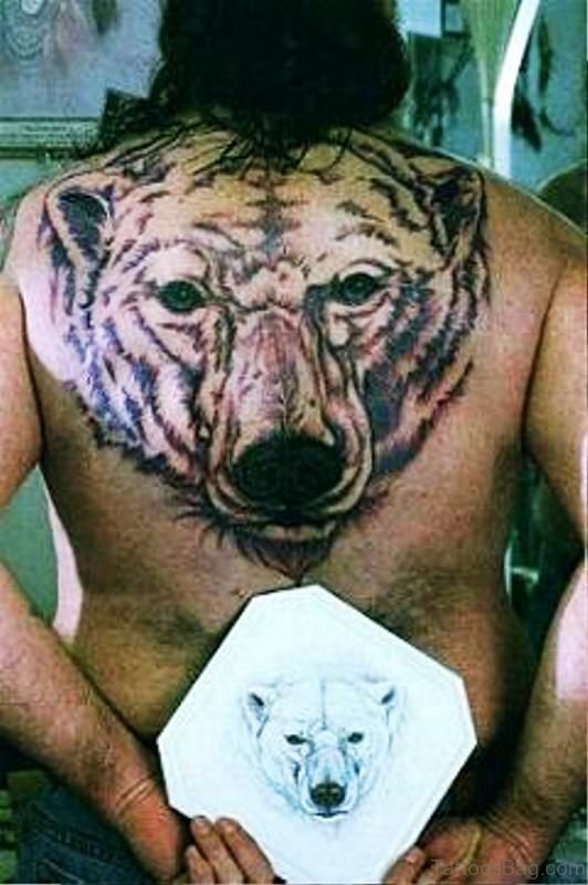 Bear Face Tattoo On Back