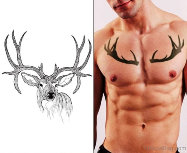 Beautiful Antler Tattoo On Chest