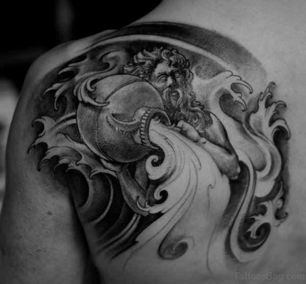 Beautiful Aquarius Tattoo On Shoulder