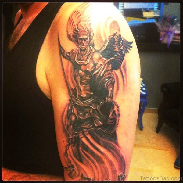 Beautiful Archangel Tattoo On Shoulder