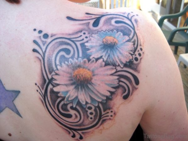 Beautiful Daisy Flower Tattoo On Back
