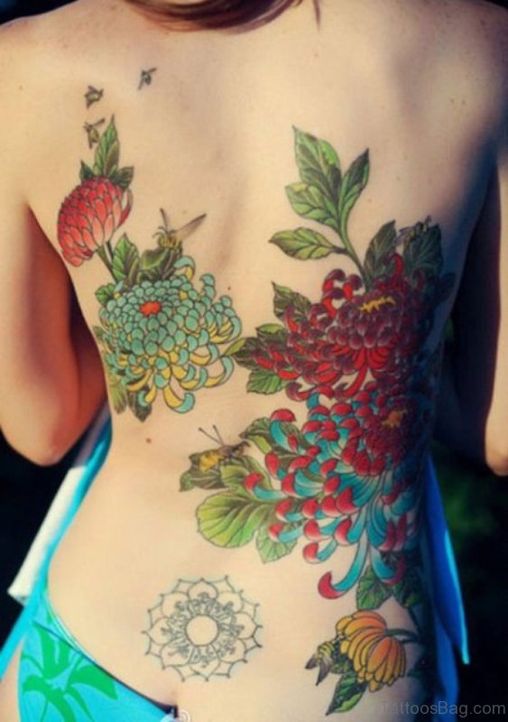Beautiful Flower Tattoo On Back 