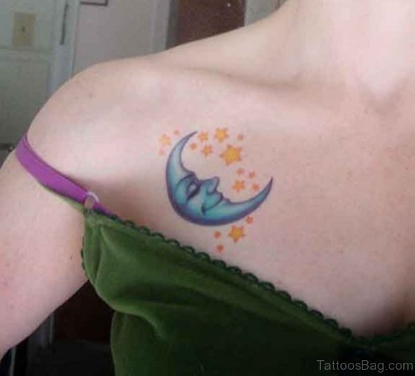 Beautiful Moon And Stars Tattoo