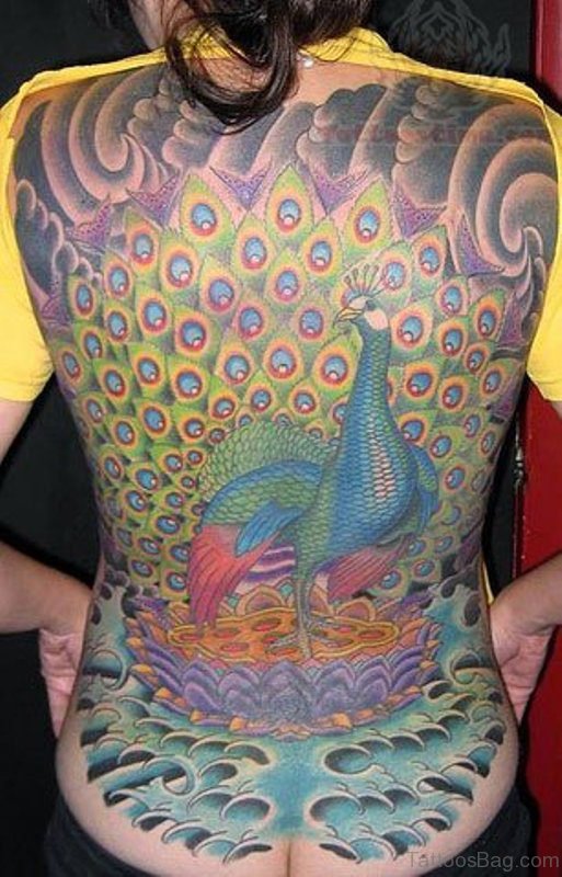 Beautiful Peacock Tattoo On Back