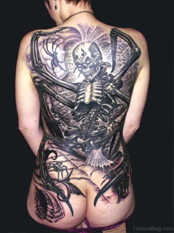 Beautiful Skeleton Tattoo On Back