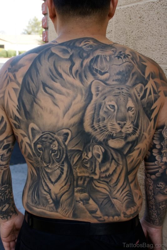 Beautiful Tiger Tattoo On Back Body 