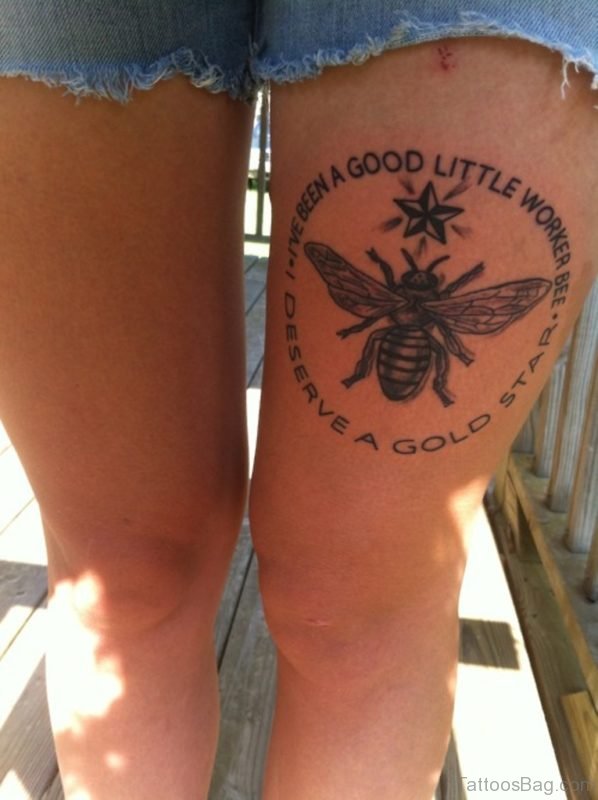 Bee Tattoo Design On Thigh 