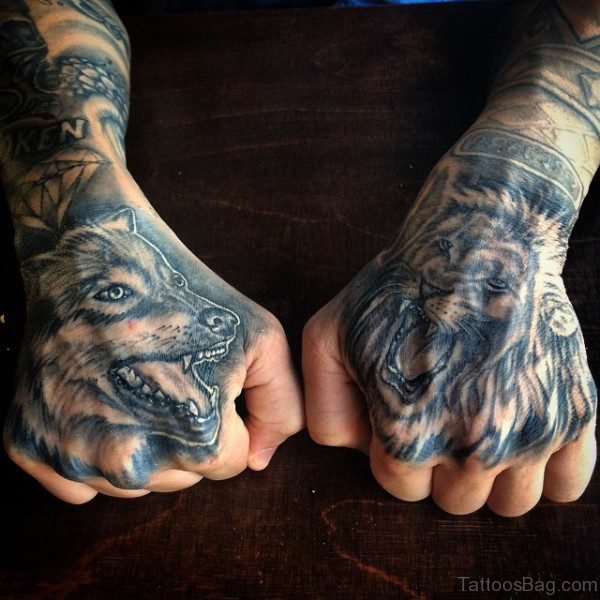 Beer And Lion Tattoo on Hand
