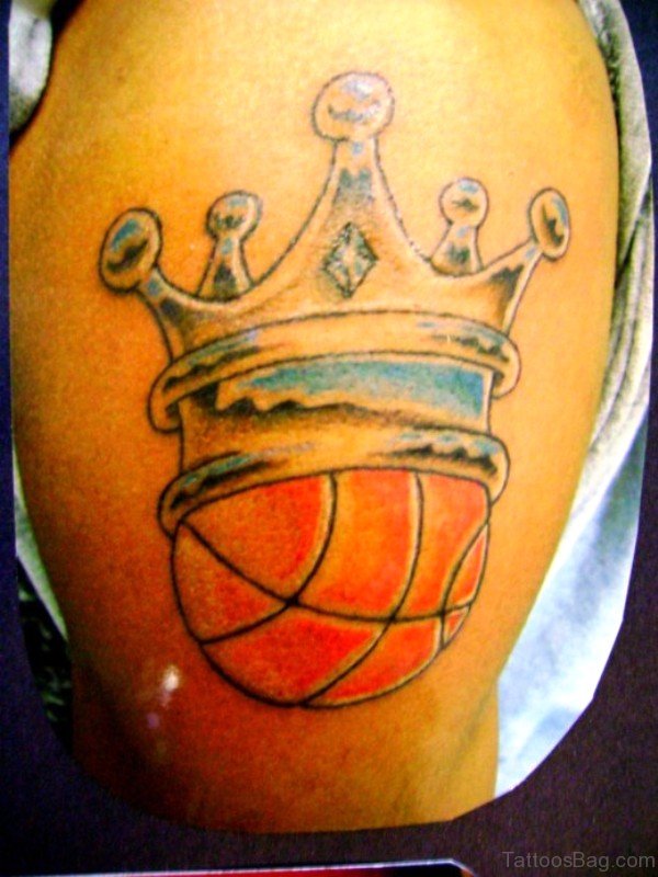 Best Crowned Basketball Tattoo On Shoulder