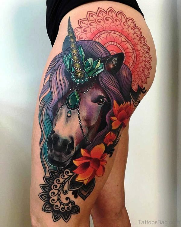 Best Unicorn Tattoo On Thigh