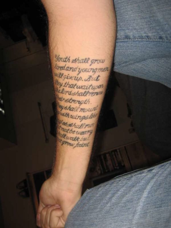 Bible Verses Lettering Tattoo On Arm 