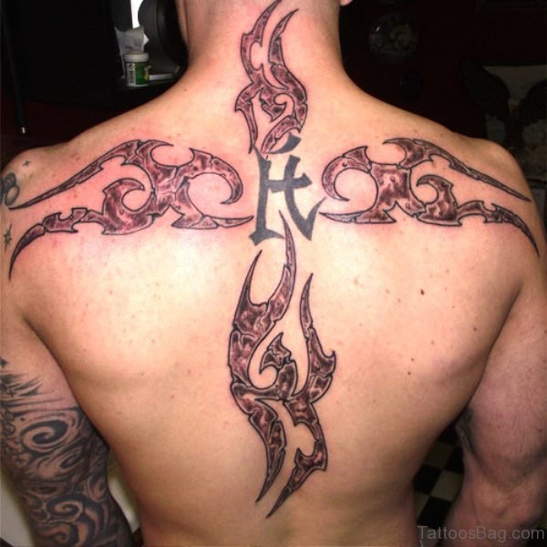 Big Cross Design Tattoo On Back