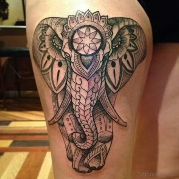 Big Elephnat Tattoo On Thigh