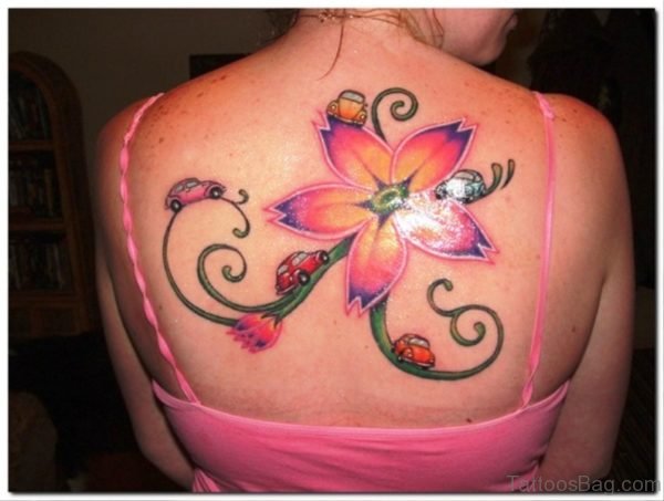 Big Flower Vine Tattoo On Back