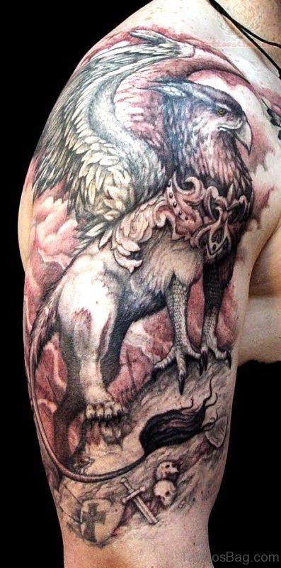 Big Griffin Tattoo On Shoulder