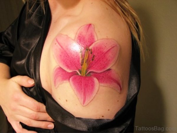 Big Lily Tattoo On Shoulder
