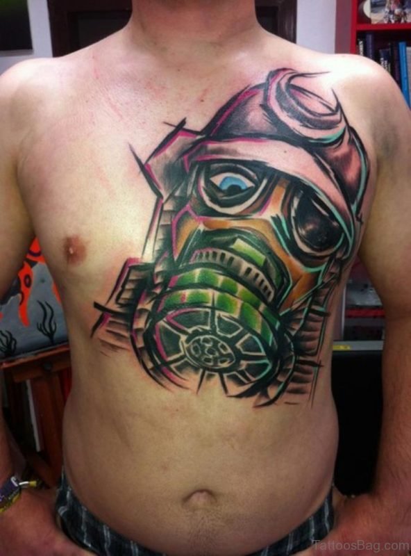 Bio Mask Abstract Tattoo On Chest