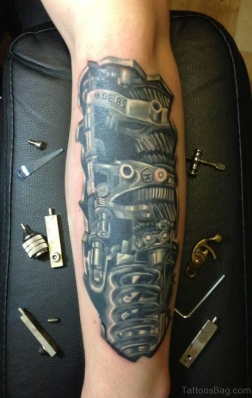 Bio Mechanical Tattoo On Arm Image 