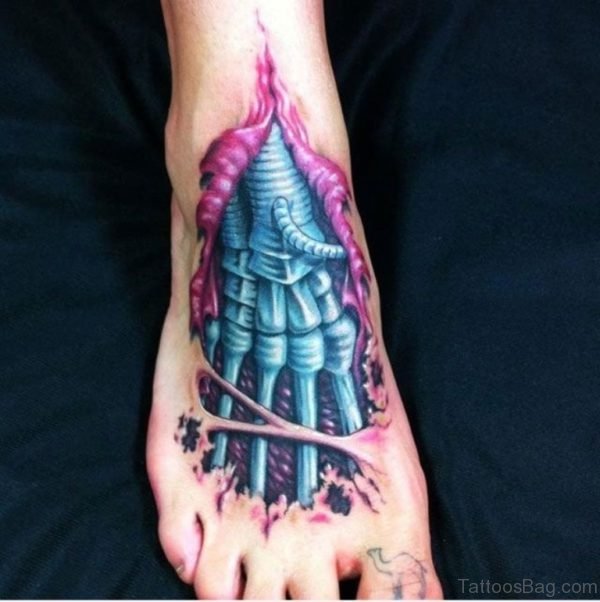 Bio Mechanical Tattoo On Foot 