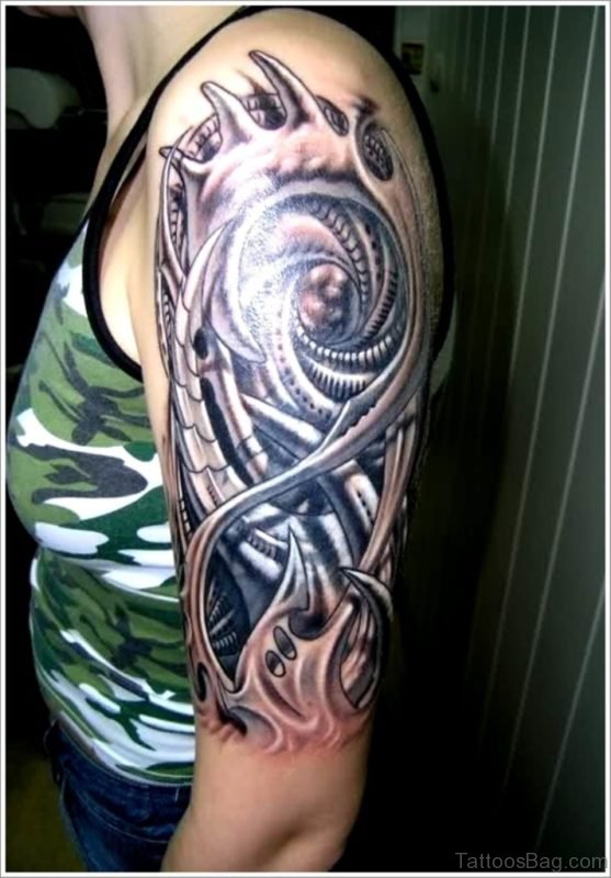 Bio Mechanical Tattoo On Half Sleeve Image 