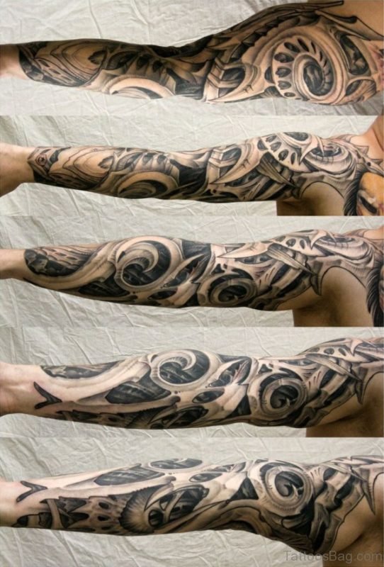 Biomechanical Tattoo On Full Sleeve Image 