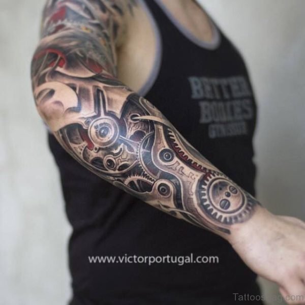 Biomechanical Tattoo On Full Sleeve 