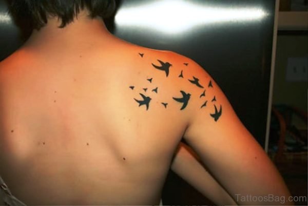 Birds Tattoo On Back Shoulder
