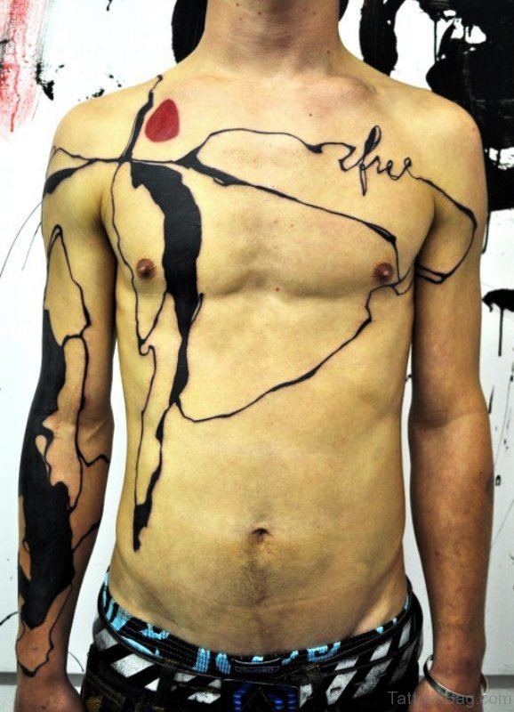 Black Abstract Tattoo On Chest