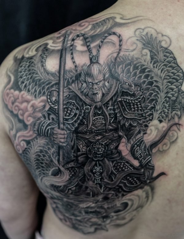 Black And Grey Monkey King Tattoo 