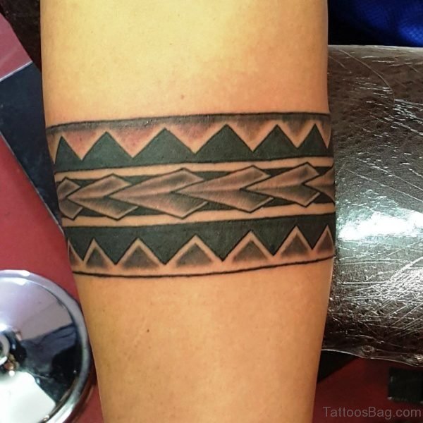 Black And Grey Tribal Band Tattoo