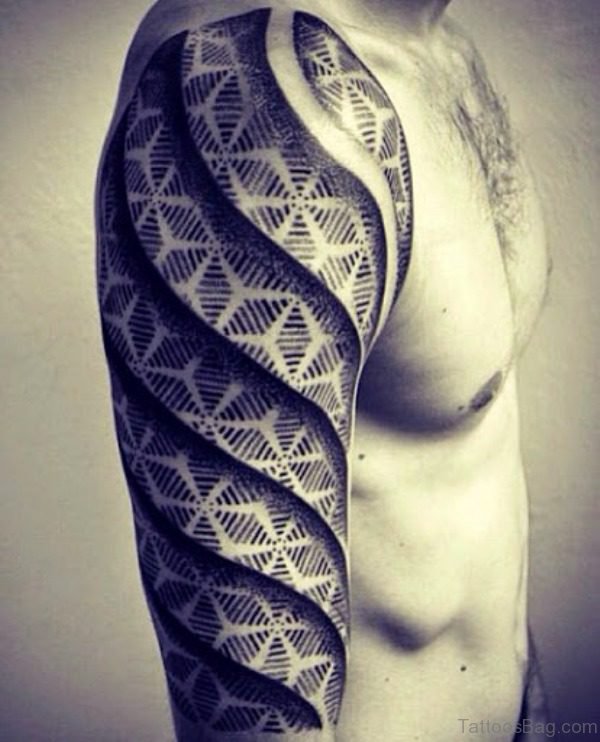 Black And Grey Tribal Shoulder Tattoo