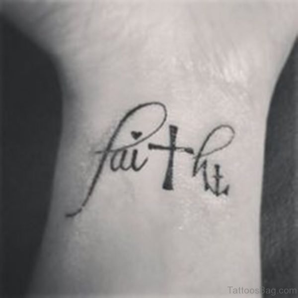Black And White Faith Tattoo On Wrist 