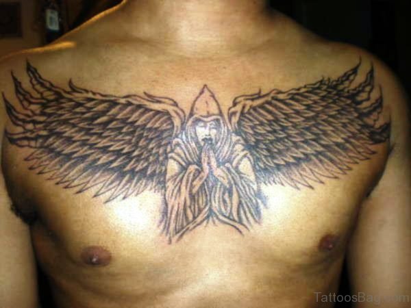 Black Angel Wings Tattoo On Chest