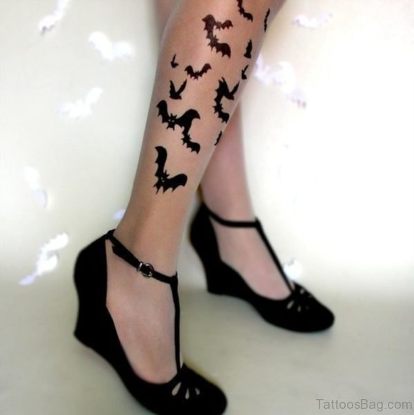 Black Bat Tattoo On Leg 