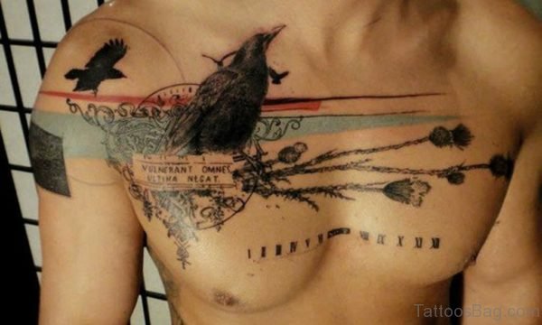 Black Bird And Tree Tattoo