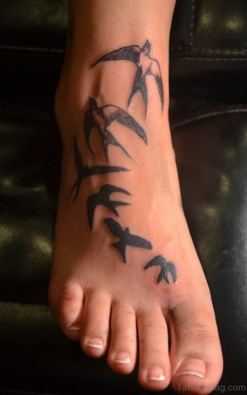 Black Bird Tattoo On Foot