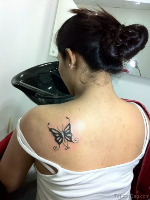 Black Butterfly Tattoo On Back 