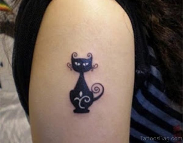 Black Cat Tattoo On Right Shoulder
