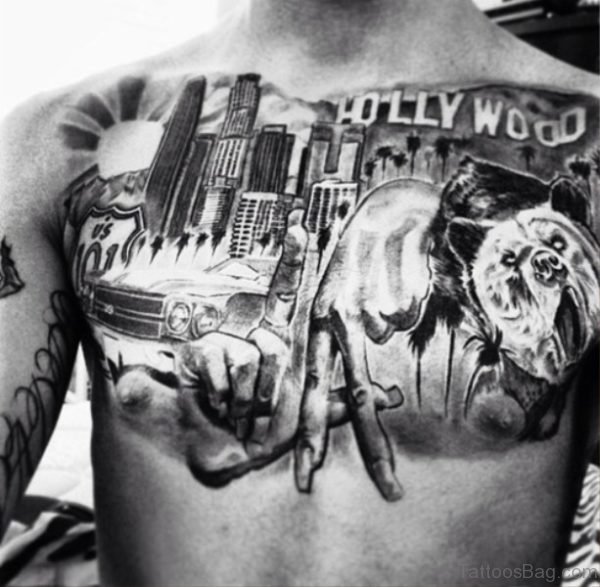 Black City Tattoo On Chest