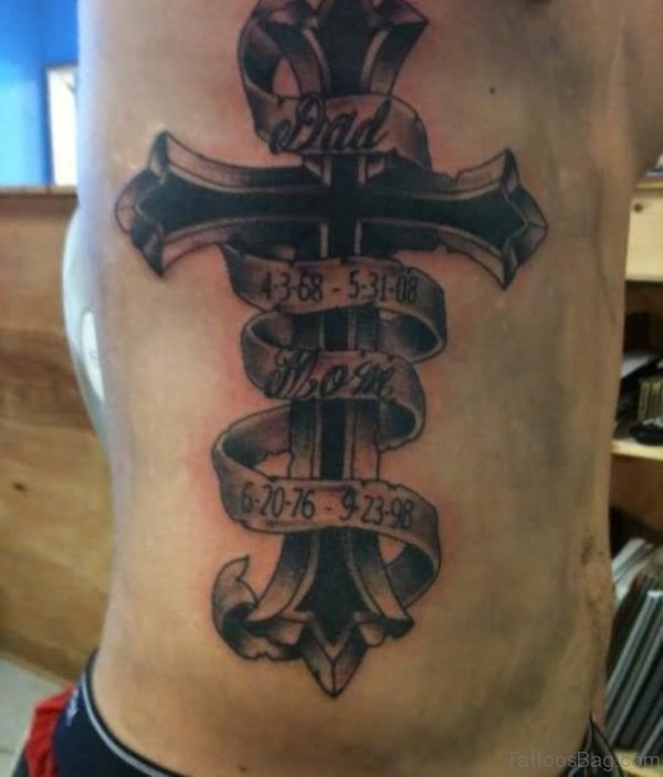Black Cross Tattoo Design On Rib 