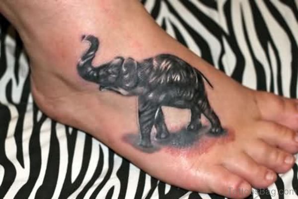 Black Elephant Tattoo On Foot